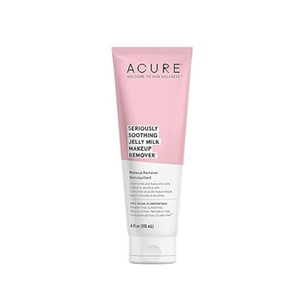 Acure Seriously Soothing Jelly Milk Makeup Remover - Waterproof Make Up Removal for Normal to Sensitive Skin - Moisturizing Finish - Milky Texture with Chamomile & Hyaluronic Acid -100% Vegan- 4 Fl Oz