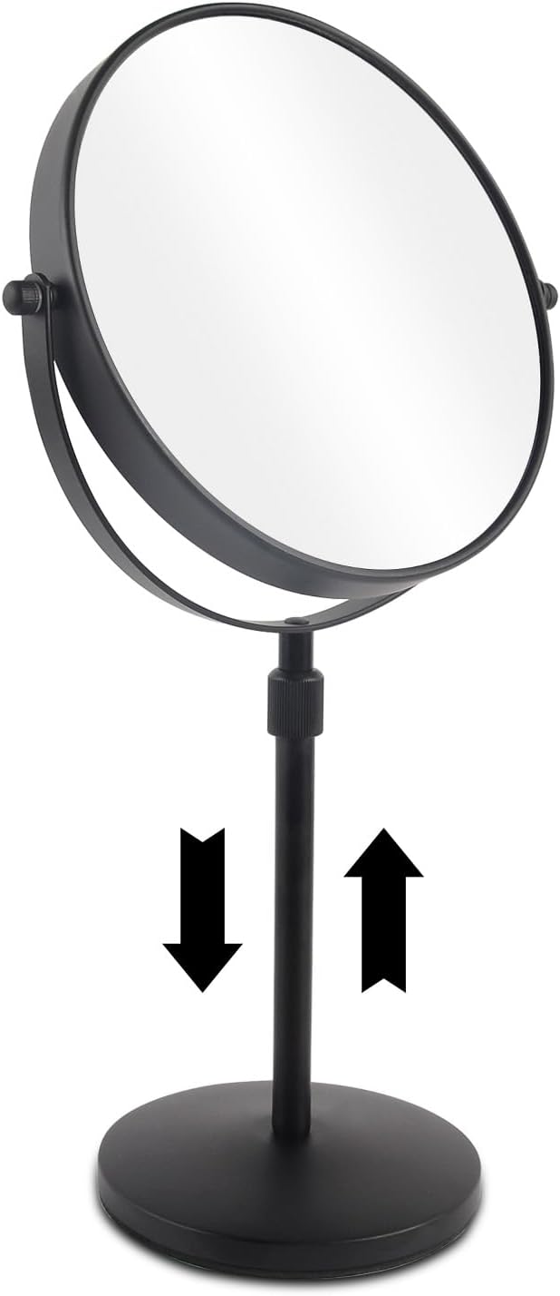 21 Inch Tall Makeup Mirror with 10X Magnification, 8 Inch Magnifying Mirror Tabletop with Pedestal, Height Adjustable Black (8 Inch, 10X)