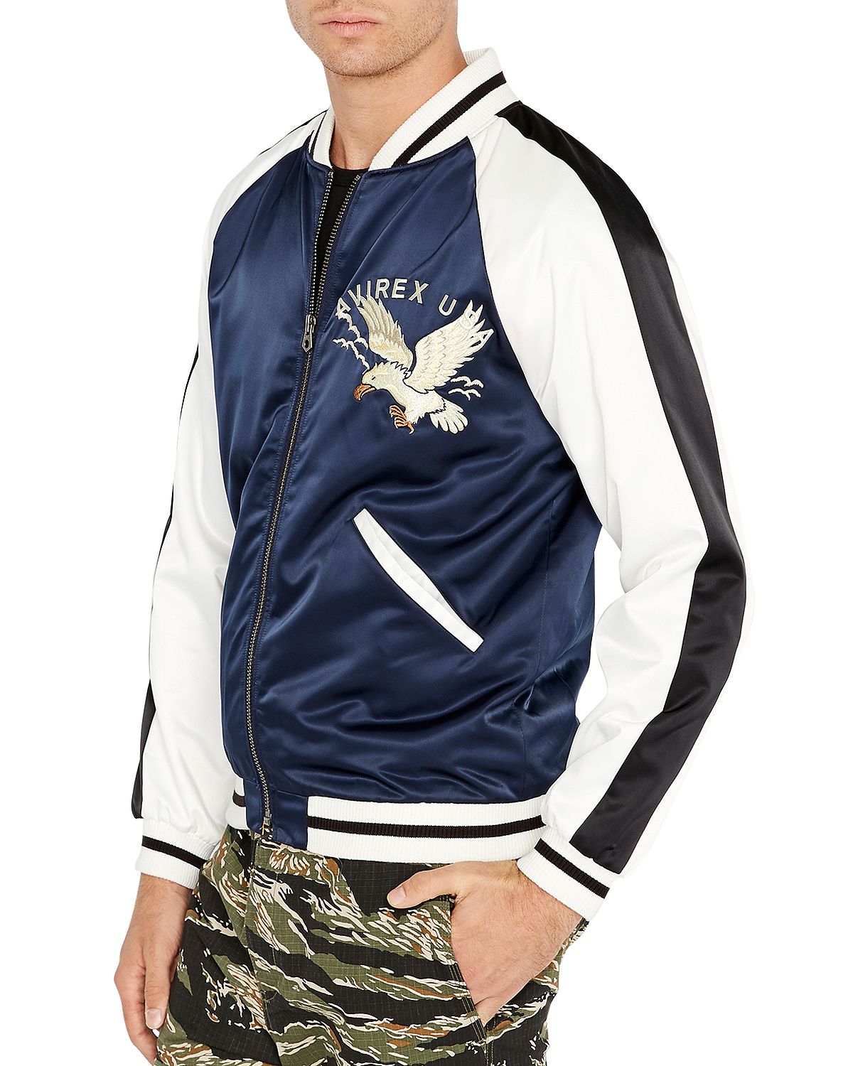 Avirex Color-block Slim Fit Bomber Jacket Navy Blazer