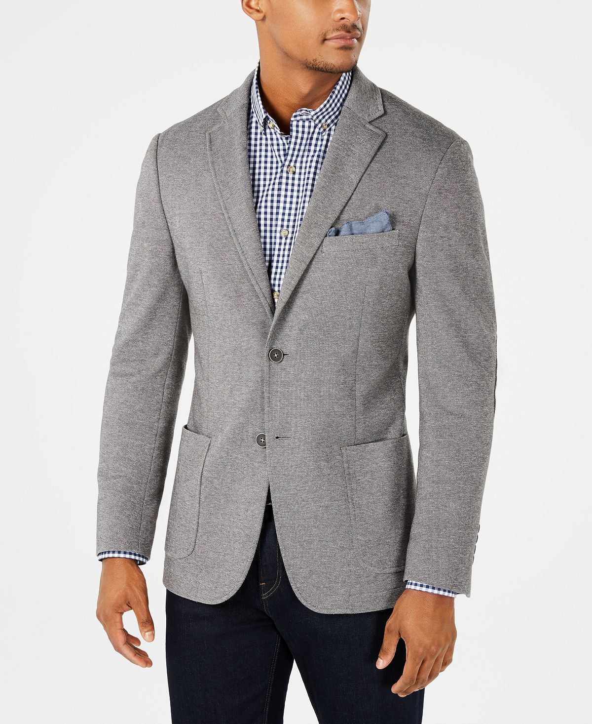 Bar Iii Slim-fit Stretch Gray Micro Grid Knit Sport Coat Grey