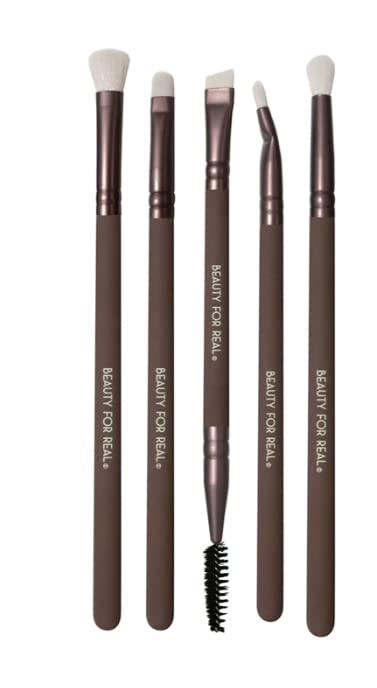 Beauty For Real Perfect Precision I-Brush Set - Includes 5 Total Brushes: Angle/Spoolie, Shader, Blender, Contour & Liner - Vegan & Cruelty Free