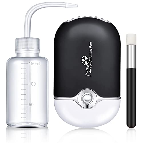 3 Pieces USB Mini Portable Fans Rechargeable Electric Handheld Air Conditioning Lash Shampoo Brushes Nose Blackhead Facial Cleaning Brush Plastic Wash Bottle (Black)