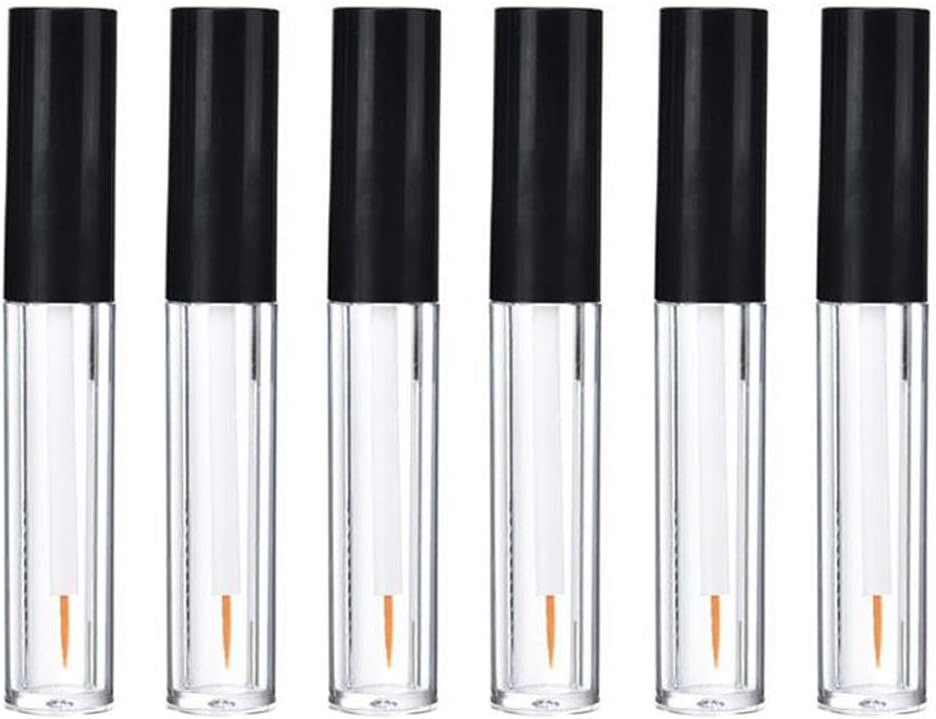 6Pcs 4ml Eyeliner Vials Tube Empty Refillable Plastic Clear Mascara Tube Eyelashes Tube Eyeliner Bottle With Plug and Black Lid Portable Travel Eyelash Growth Oil Tube Container