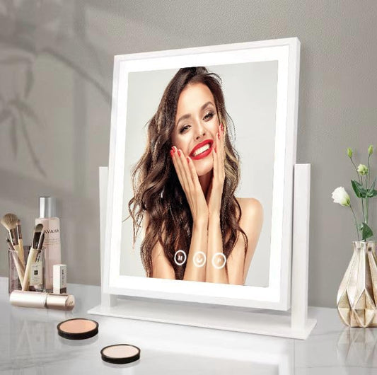 Vanity Mirror with Lights, Hollywood Vanity Mirror with Lights, LED Strip Lighted Smart Touch Control 3 Color Lighting Modes for Bedroom, 360°Rotation (16 inch, White)