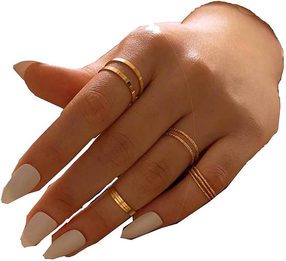Yheakne Boho Rings Set Stackable Knuckle Rings Retro Vintage Midi Rings Stylish Joint Finger Rings Accessories for Women and Girls (Gold)