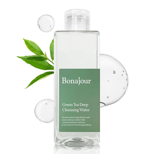 [BONAJOUR] Vegan beauty Green Tea Deep Cleansing Water and Makeup Removing Solution, Natural Makeup Remover Cleansing Tonic 8.8 Fl. Oz