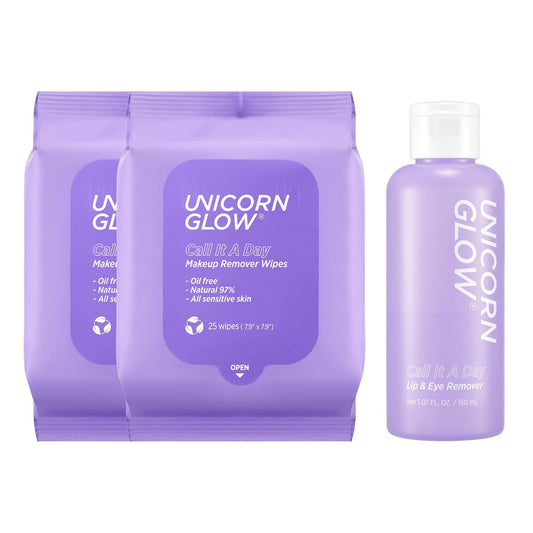 Unicorn Glow Makeup Cleansing Wipe 50 count + Oil Free Lip & Eye Makeup Remover