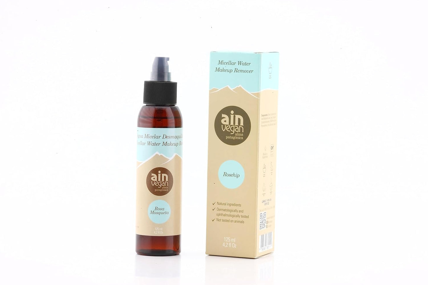 AIN Vegan Micelar Water Makeup Remover - Micellar Water based - Facial Cleanser - Micellar Water from Patagonia with Rosehip - All-Natural - Vegan - Skincare - Cruelty free (4.2 fl oz)