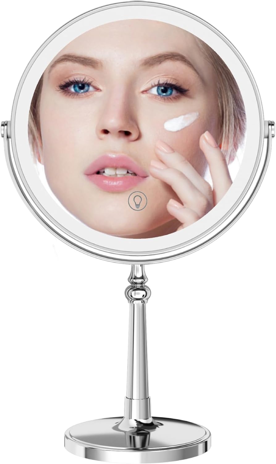 9" Large Make up Vanity Mirror with Lights Chrome Two Way Mirror 1x/10x Magnifying Mirror with Light and Stand 4000mAh Rechargeable Led Makeup Mirror for Desk Dresser Table