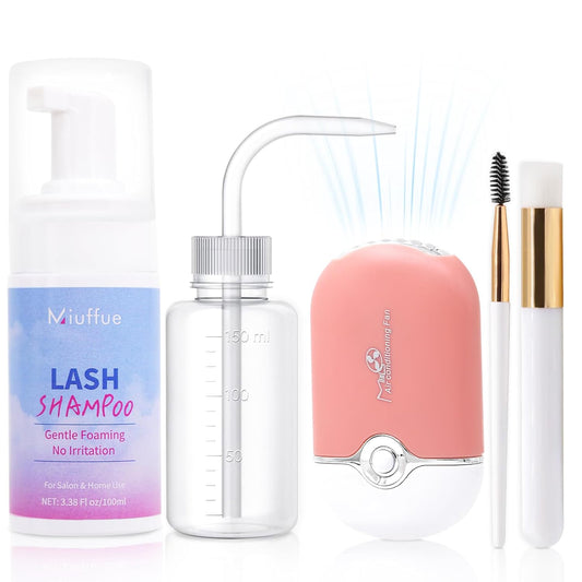 100ML Lash Shampoo for Lash Extensions, Lash Fan Dryer, Eyelash Brushes and Rinse Bottle, Lash Cleaning Kit for Salon and Home Use