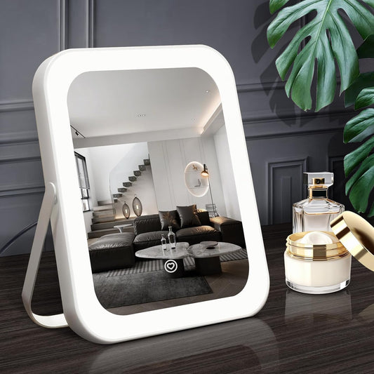 Vanity Mirror with Lights- 8"x10" Upgrated Hollywood Lighted Makeup Mirror with 3 Color Lighting Modes, Dimmable, Smart Touch Control,360°Rotation,Portable LED Cosmetic Mirror for Trevel