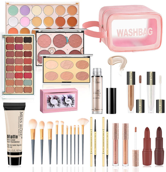 All In One Makeup Kit, Makeup Kit for Women Full Kit,Makeup Essential Starter Kit for Women Beginners and Professionals,Makeup Gift Set Include Eyeshadow Palette Eyebrow Lipstick Makeup Brush Set