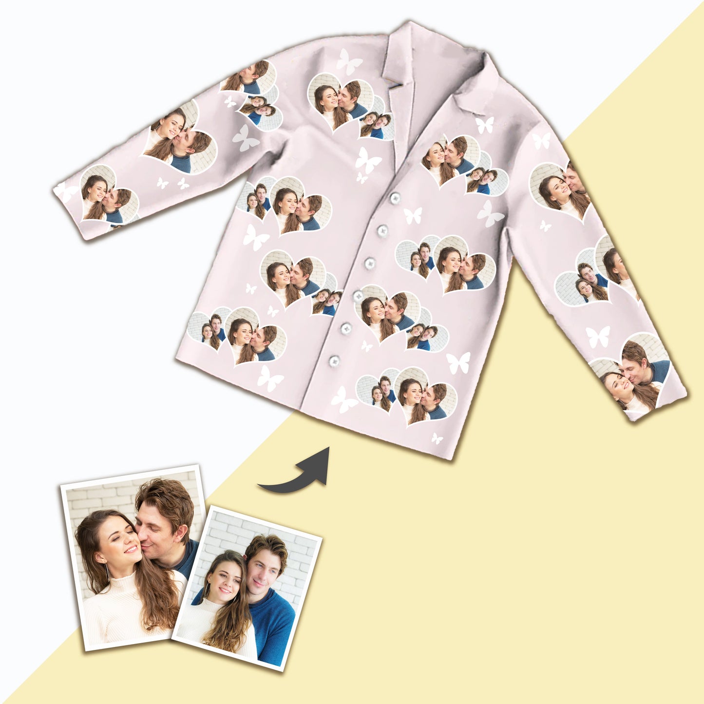 Unisex Custom Photo Pajamas, Light Pink Personalized Nightwear