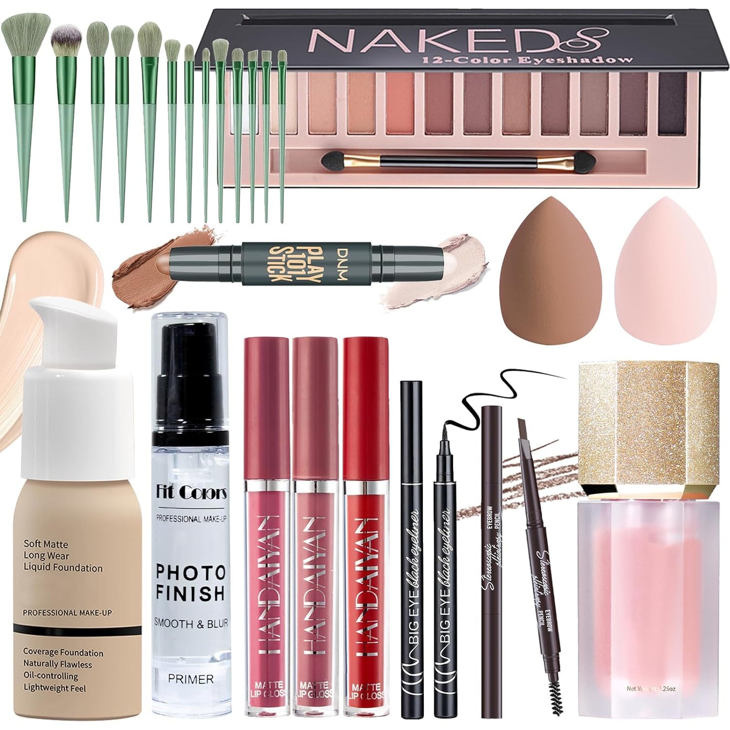 YBUETE Makeup Set Makeup Kit for Women Girls Teens, All in One Makeup Gift Set, Eyeshadow Eyeliner Eyebrow Pencil, Counter Stick Liquid Blusher Lipsticks, Brush Set & Sponges