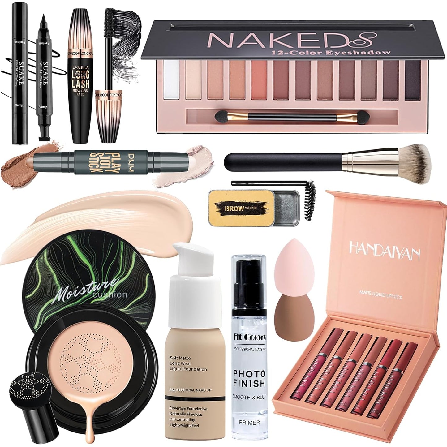 YBUETE All in One Makeup Set for Women Girls Teen Full Kit, Makeup Gift, Multipurpose Makeup Set, Eyeshadow Foundation CC Cream Face Primer, Eyebrow Soap Mascara Eyeliner, Lip Gloss Set Counter Stick