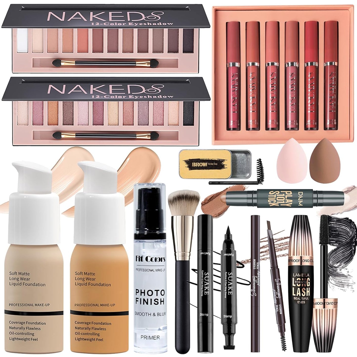 YBUETE All In One Full Makeup Set Kit for Women Girls Teens, Makeup Gift Set, Foundation Face Primer, Eyeshadow Eyeliner Eyebrow Pencil Soap Mascara, Counter Stick Liquid Lipsticks, Brush & Sponges