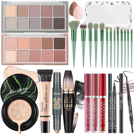 YBUETE Makeup Kit Sets All in One Makeup Kit Gift for Women Teenagers Girls, Eyeshadow Palette Foundation CC Cream Lip Gloss Eyeliner Eyebrow Pencil Mascara Counter Stick Makeup Sponges Brushes Bag