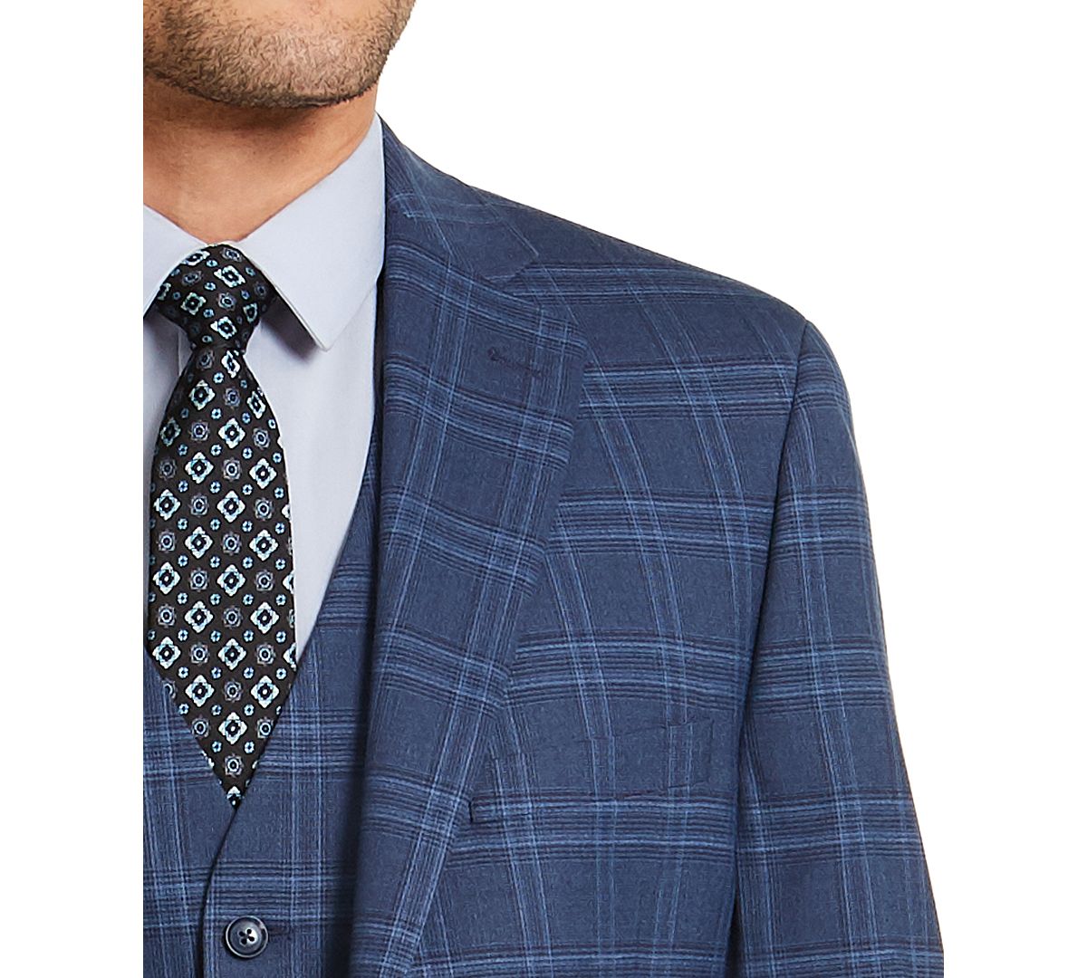 Alfani Slim-fit Stretch Navy Blue Plaid Suit Jacket Navy