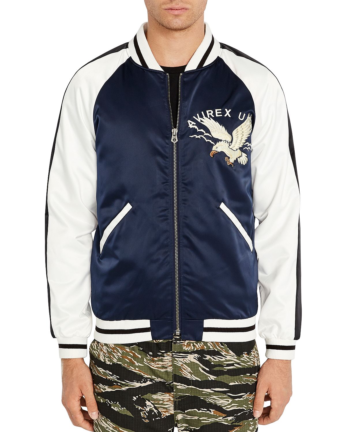 Avirex Color-block Slim Fit Bomber Jacket Navy Blazer