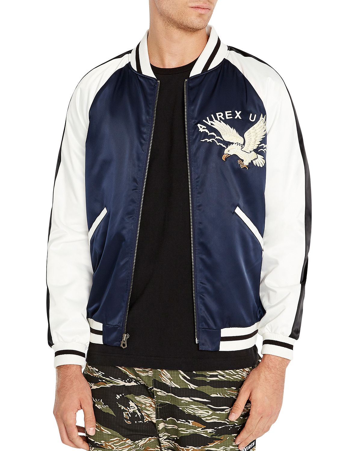 Avirex Color-block Slim Fit Bomber Jacket Navy Blazer