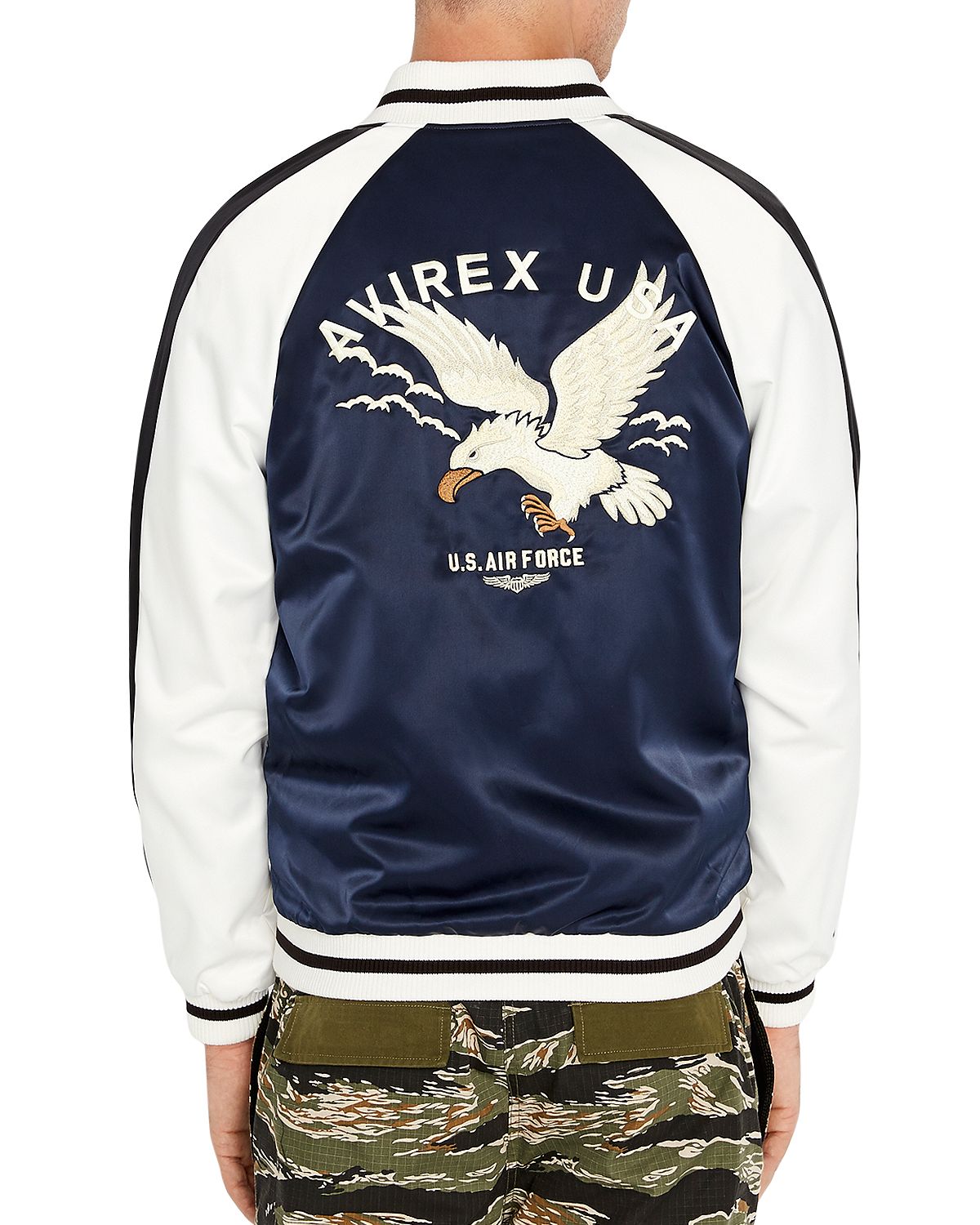 Avirex Color-block Slim Fit Bomber Jacket Navy Blazer