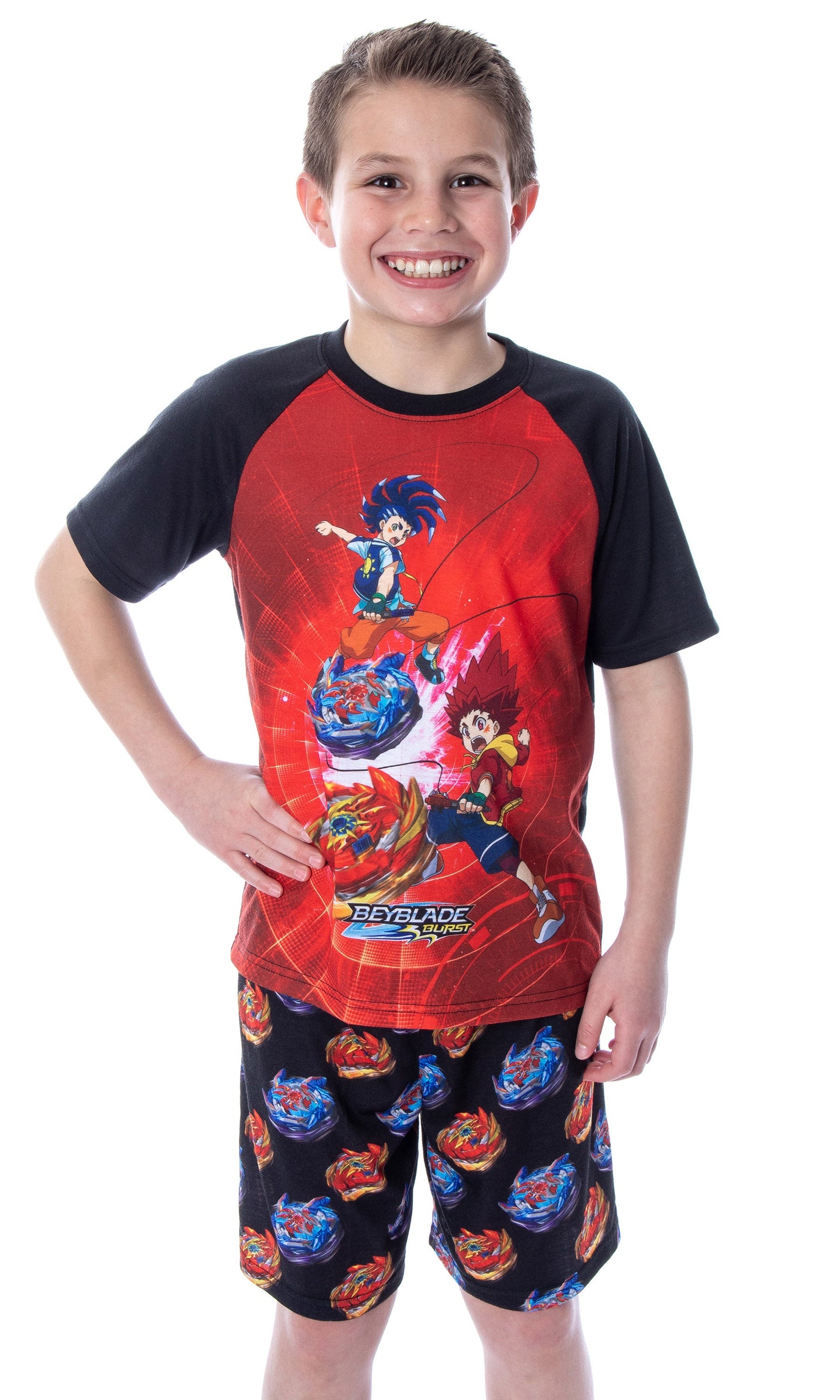 Beyblade Burst Surge Boys' Hikaru and Hyuga 2 Piece Shirt and Shorts Sleepwear Pajama Set
