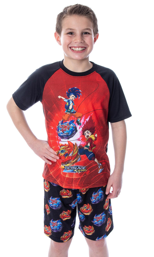 Beyblade Burst Surge Boys' Hikaru and Hyuga 2 Piece Shirt and Shorts Sleepwear Pajama Set