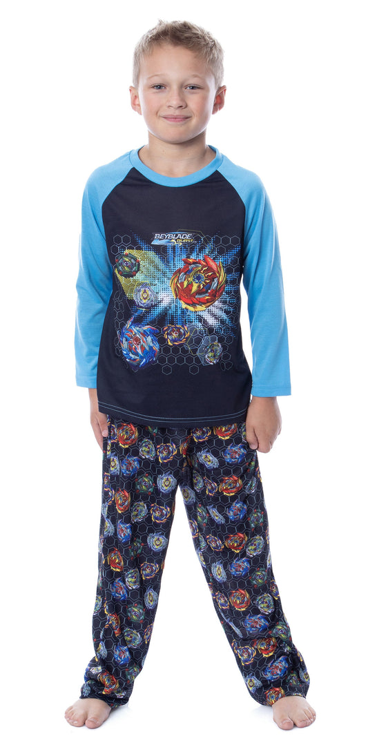 Beyblade Burst Boys' Spinner Tops Tossed Print Raglan Sleep Pajama Set
