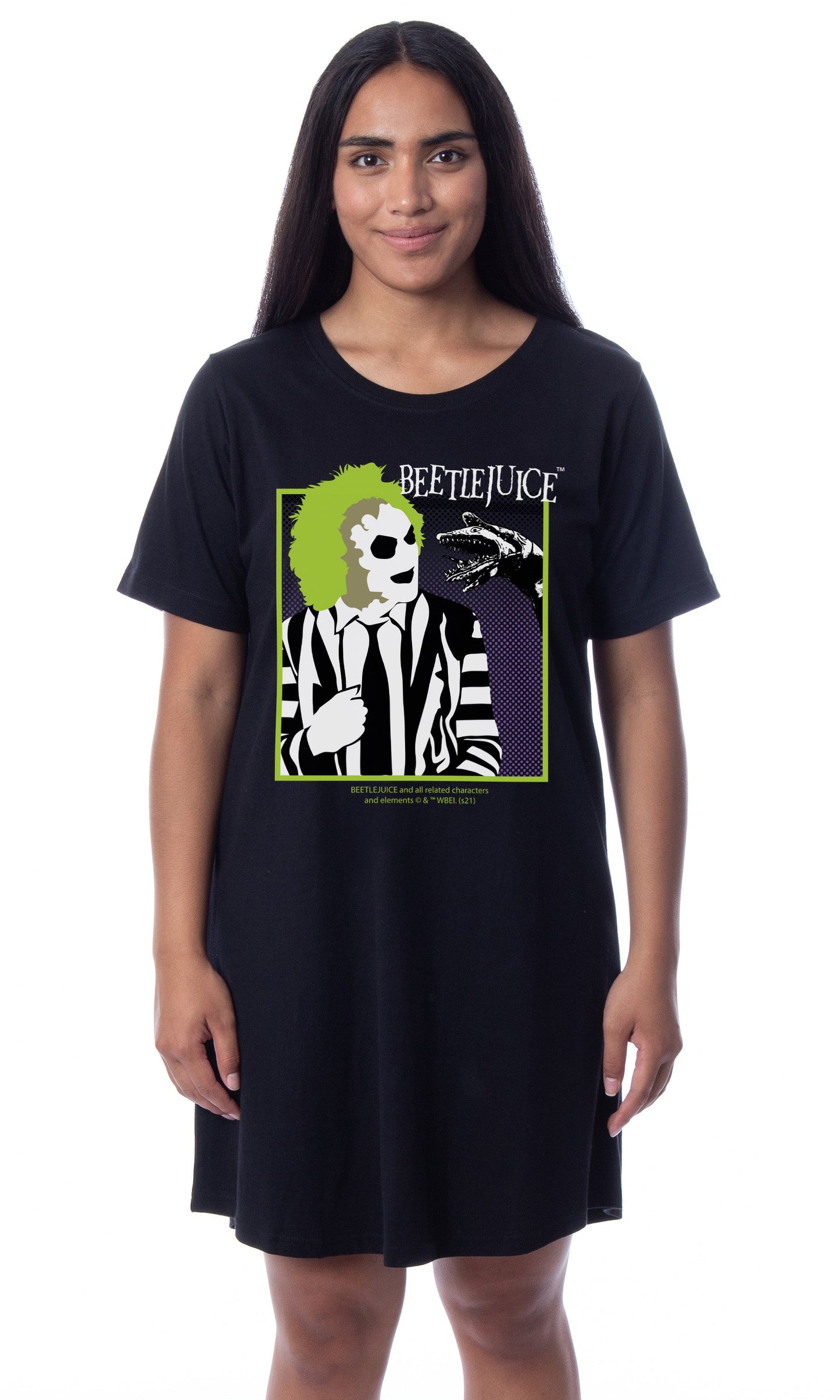 Beetlejuice Womens' Minimalist Character Logo Nightgown Sleep Pajama Shirt