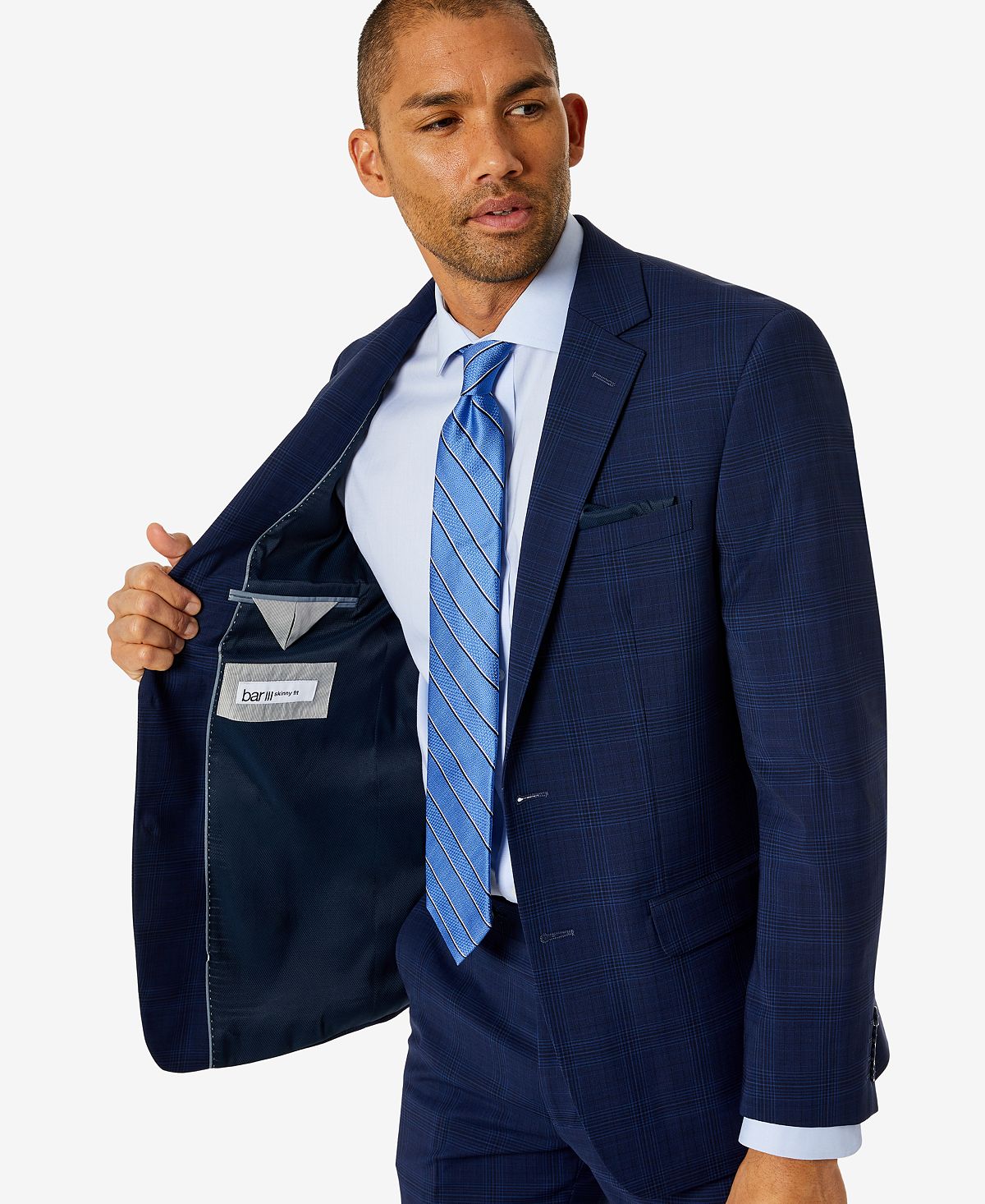 Bar Iii Skinny-fit Suit Separate Jacket Created For Blue Plaid