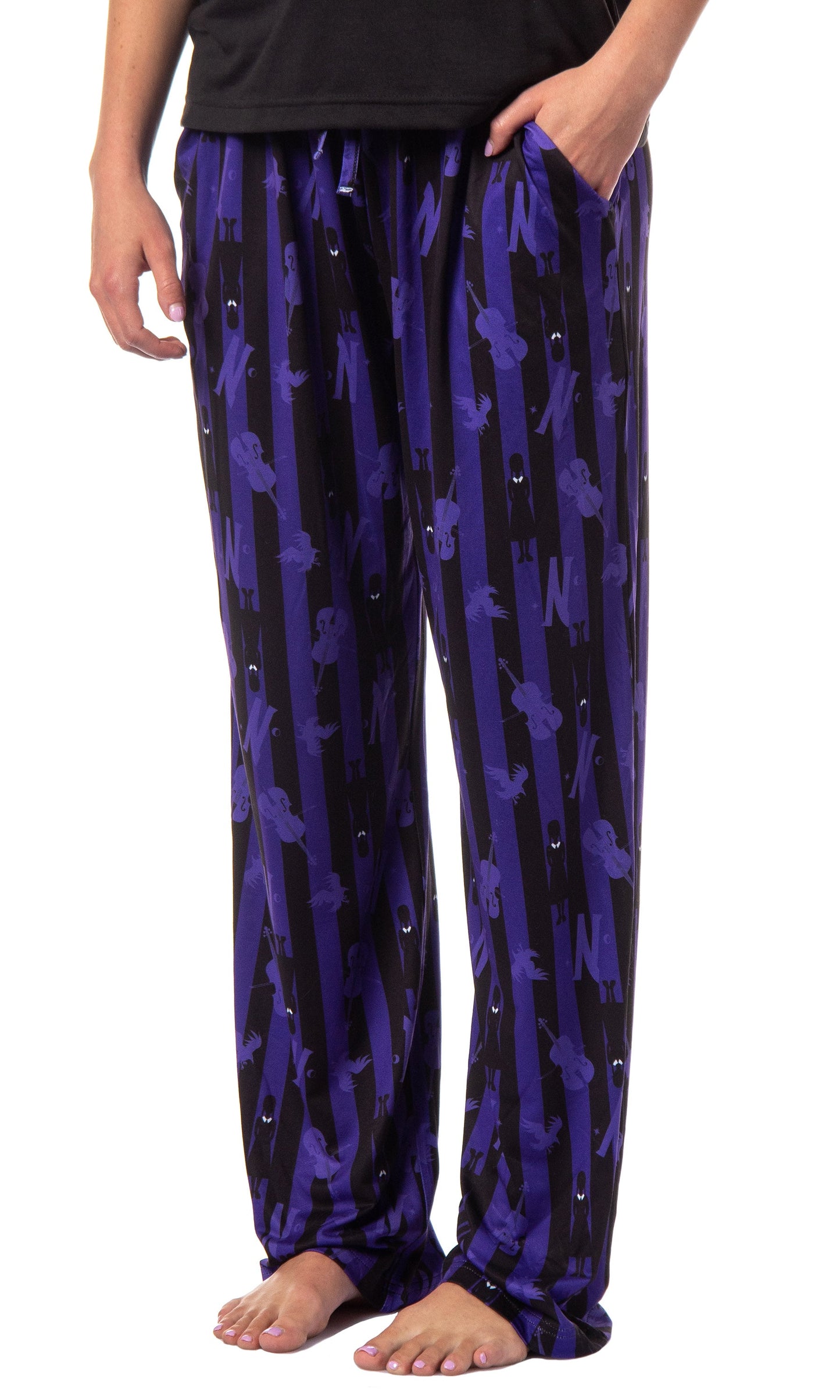 Wednesday Addams Women's Nevermore Academy Allover Dress Silhouette Print Sleep Pajama Pants