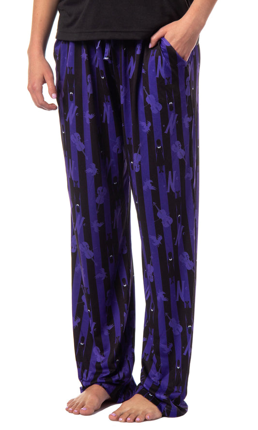 Wednesday Addams Women's Nevermore Academy Allover Dress Silhouette Print Sleep Pajama Pants