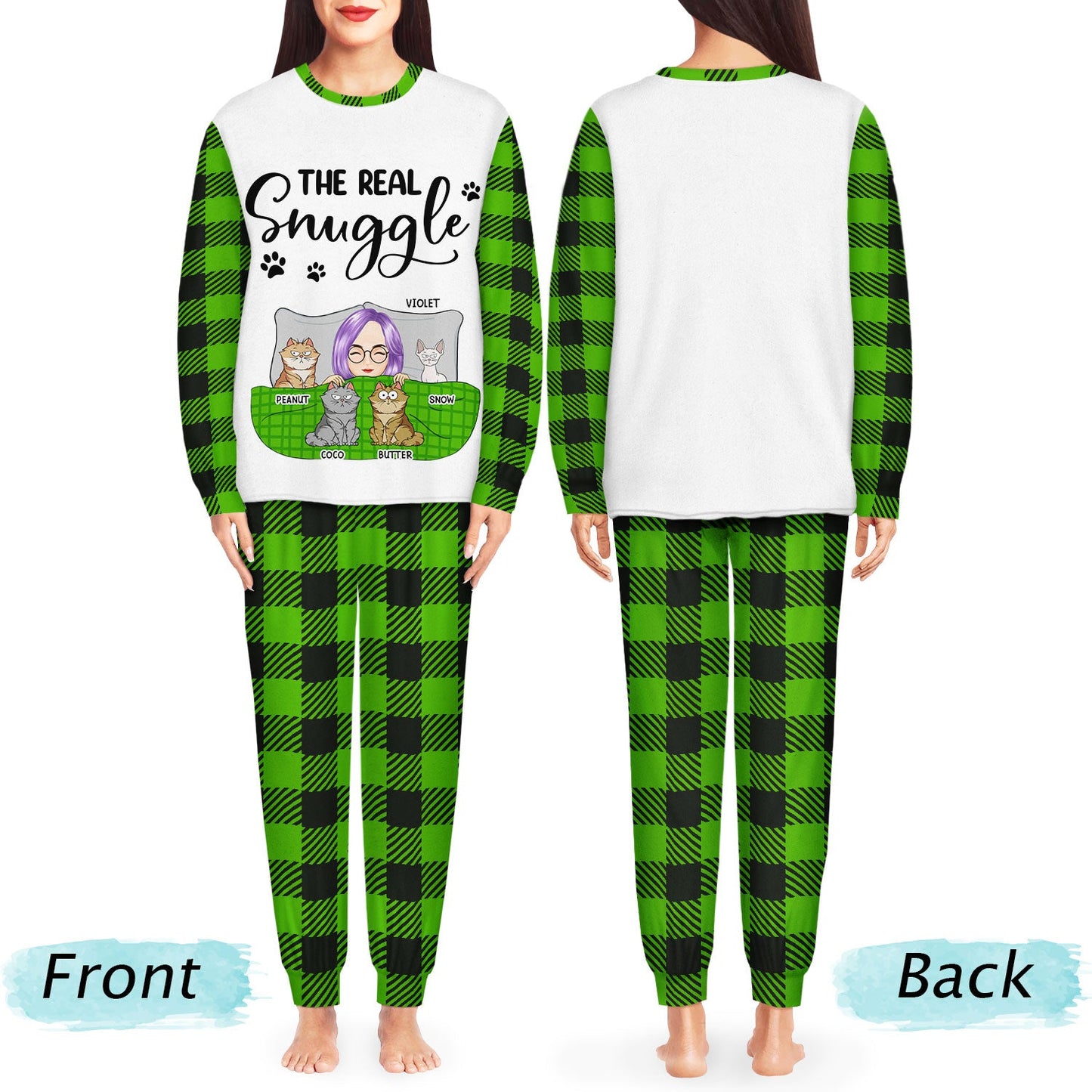 The Real Snuggle Cartoon Style - Gift For Cat Lovers, Cat Mom, Cat Dad - Personalized Unisex Pajamas Set