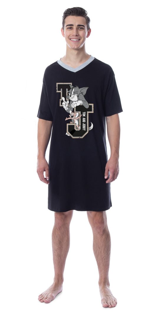Tom And Jerry Mens' Classic Distressed Nightgown Sleep Pajama Shirt
