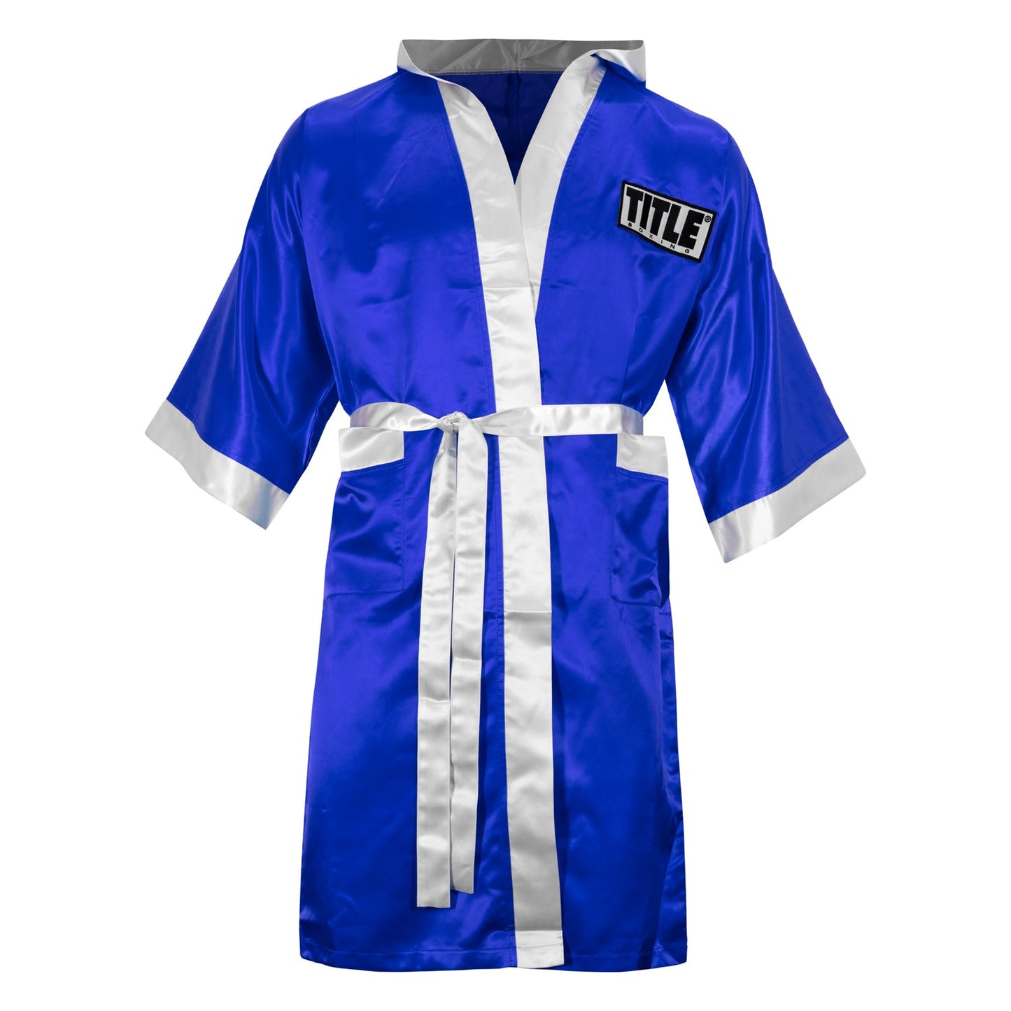 color:blue/white::TITLE Boxing Stock Full Length Robe 3.0 front view